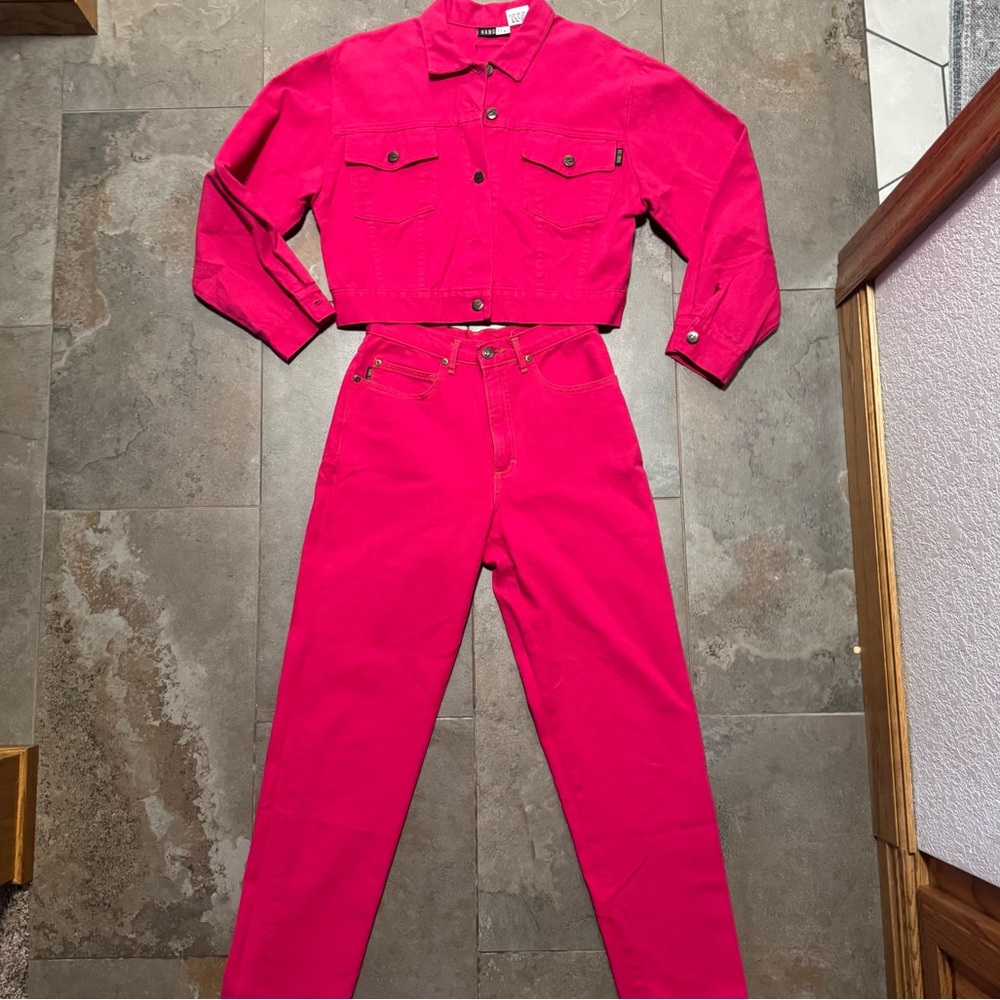 Vintage 90s Hang Ten Hot Pink Denim Jacket & Jeans Set M